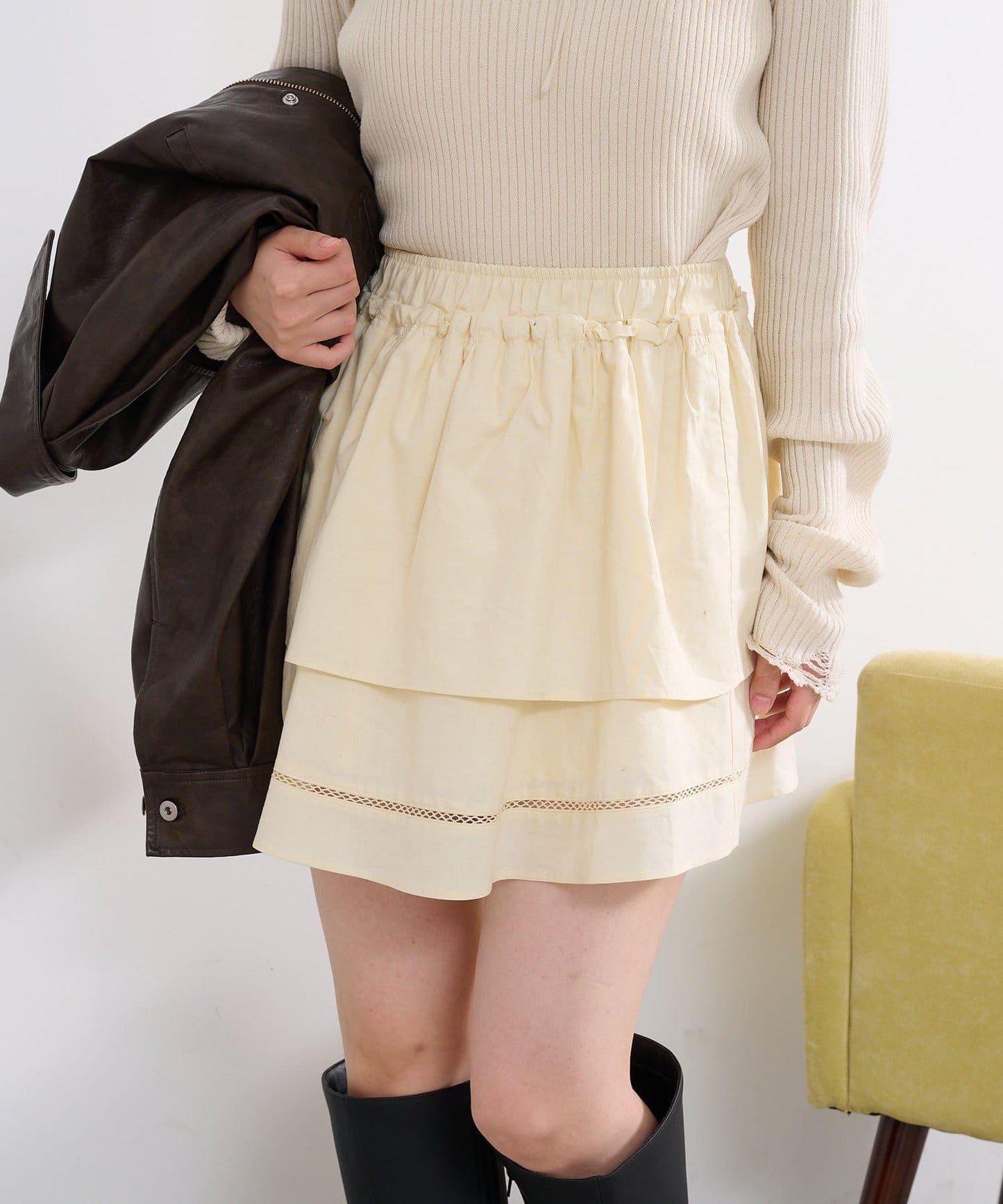 棉質荷葉邊迷你半身裙