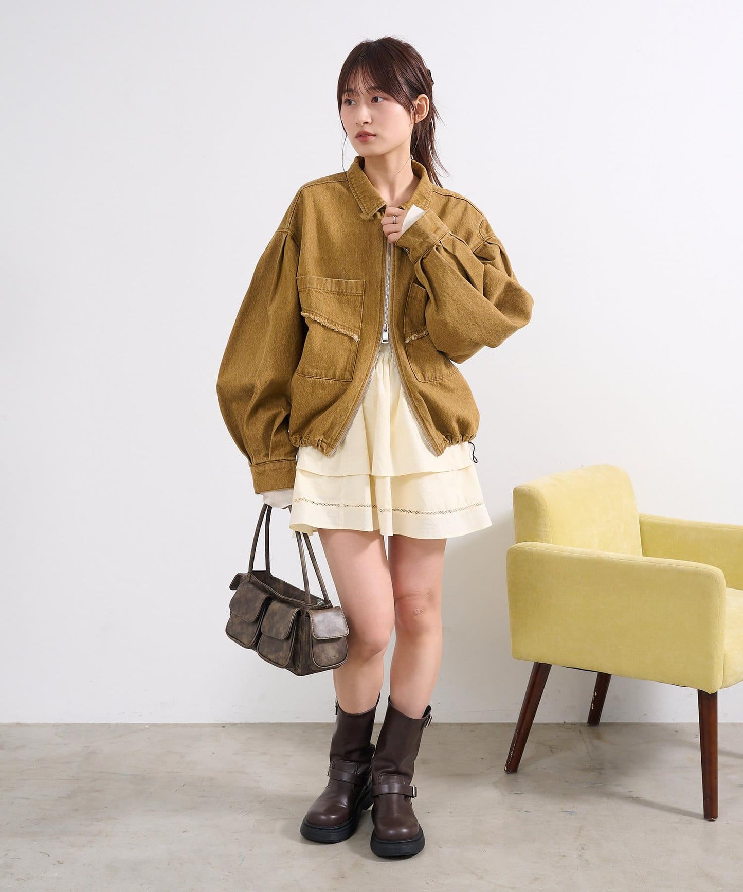 棉質荷葉邊迷你半身裙