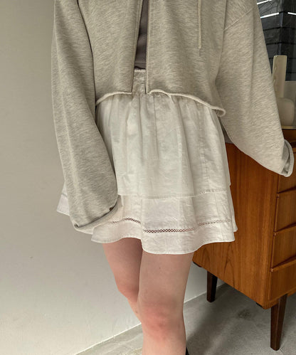 棉質荷葉邊迷你半身裙