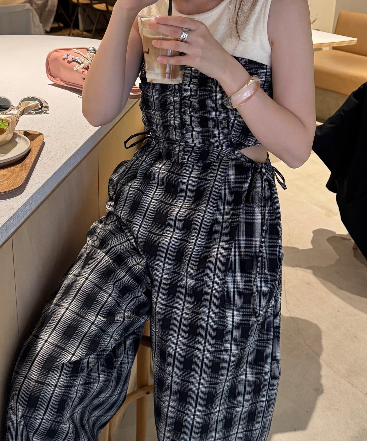 鏤空設計 2piece 揹帶褲套裝