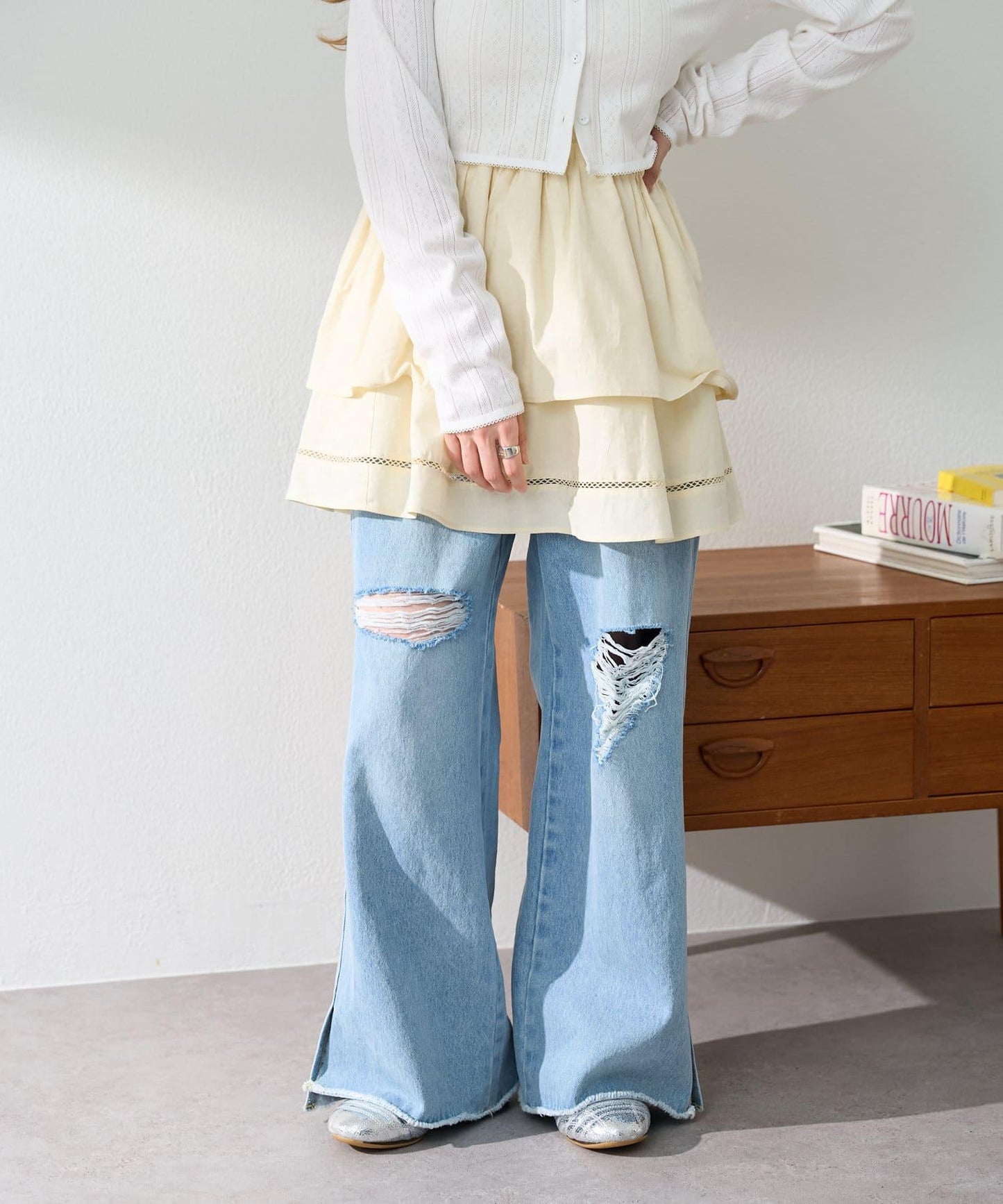 棉質荷葉邊迷你半身裙