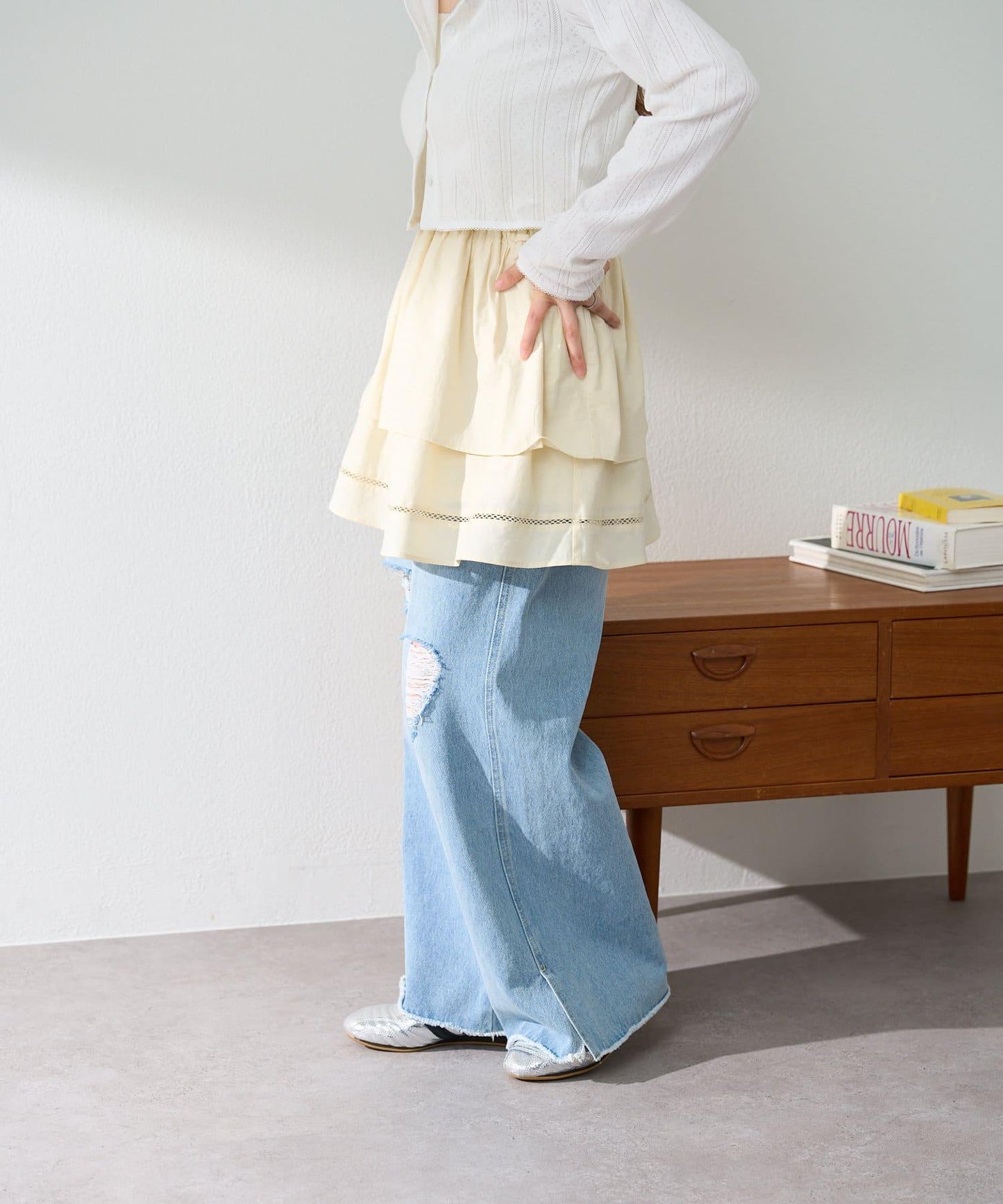 棉質荷葉邊迷你半身裙