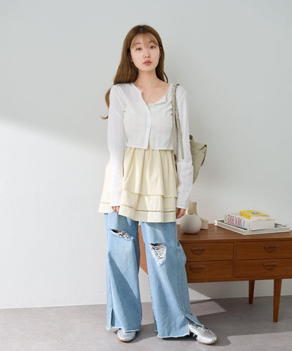 棉質荷葉邊迷你半身裙