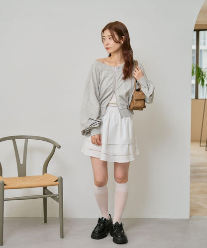 棉質荷葉邊迷你半身裙