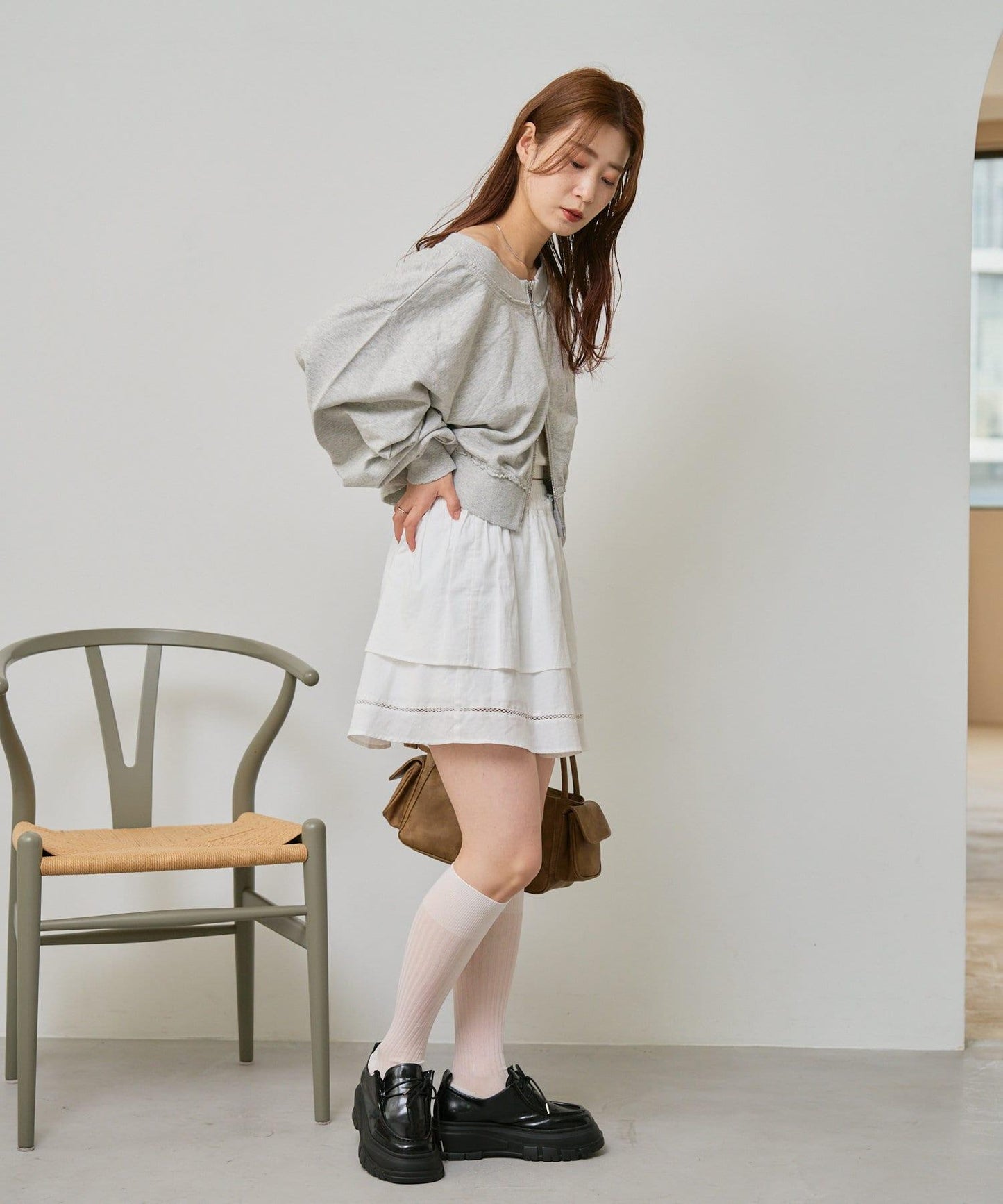 棉質荷葉邊迷你半身裙