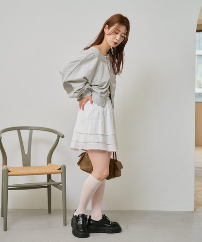 棉質荷葉邊迷你半身裙