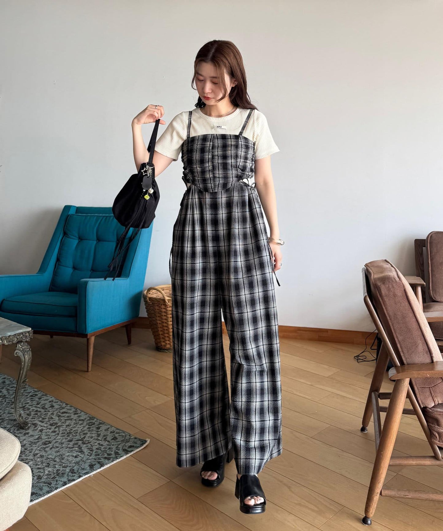 鏤空設計 2piece 揹帶褲套裝