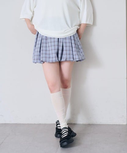 Kastane 格紋泡泡迷你半身裙