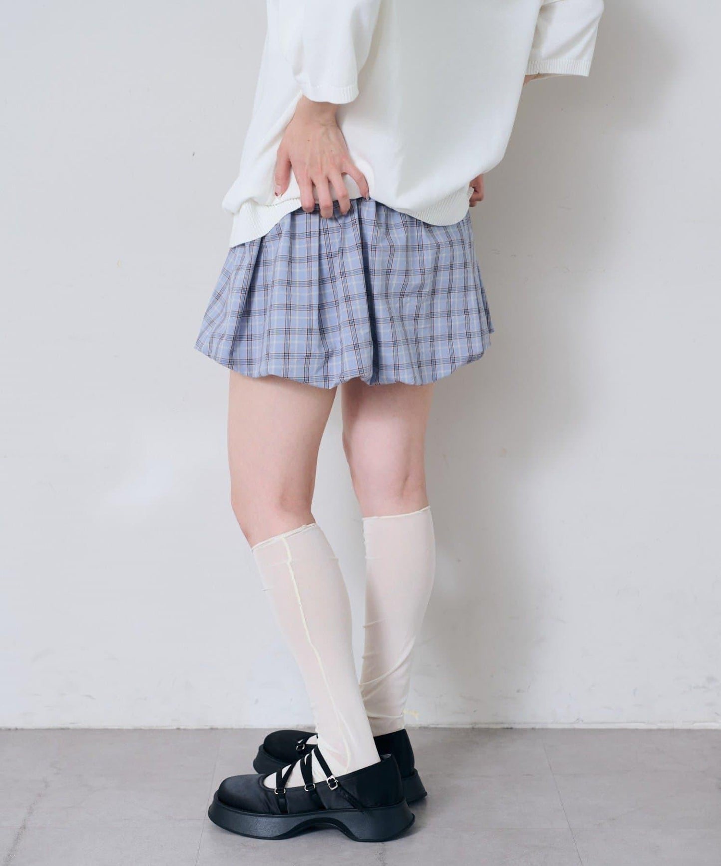 Kastane 格紋泡泡迷你半身裙