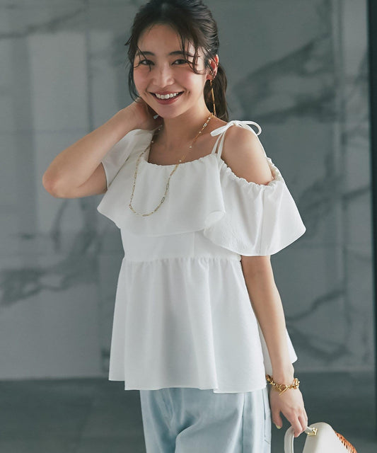 不對稱荷葉邊設計 吊帶襯衫 La boutique BonBon