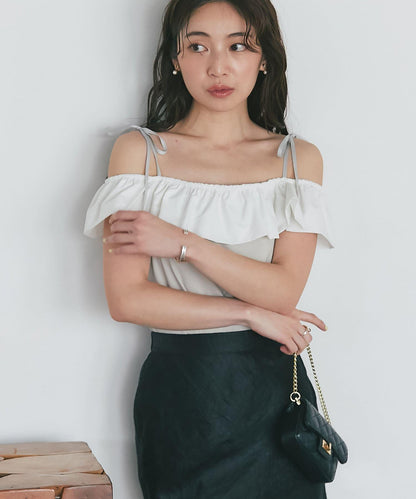 雙色荷葉邊 無袖設計 針織上衣