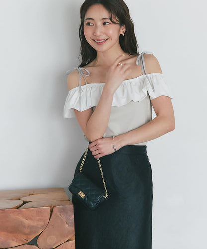 雙色荷葉邊 無袖設計 針織上衣