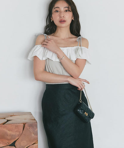 雙色荷葉邊 無袖設計 針織上衣