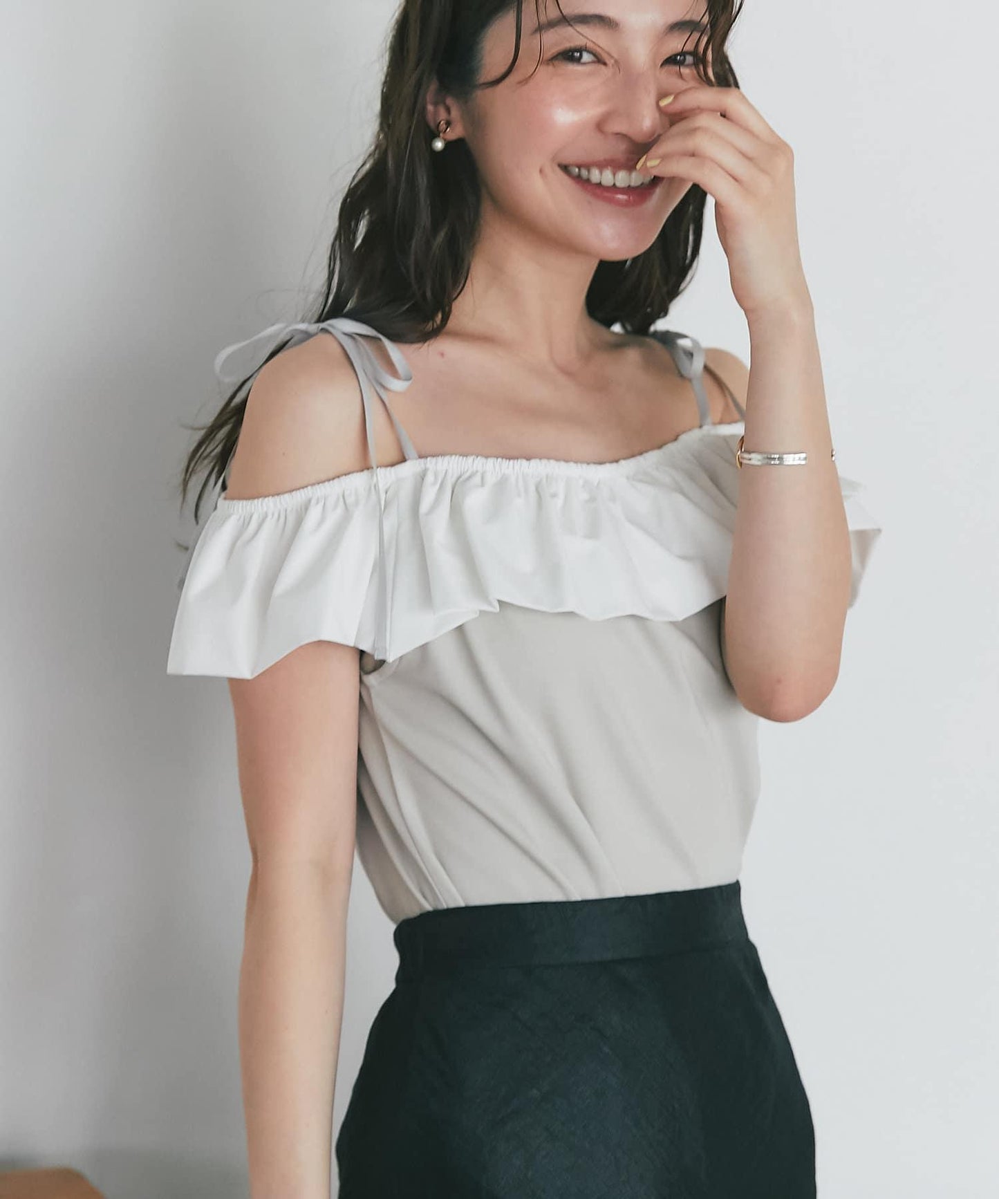 雙色荷葉邊 無袖設計 針織上衣