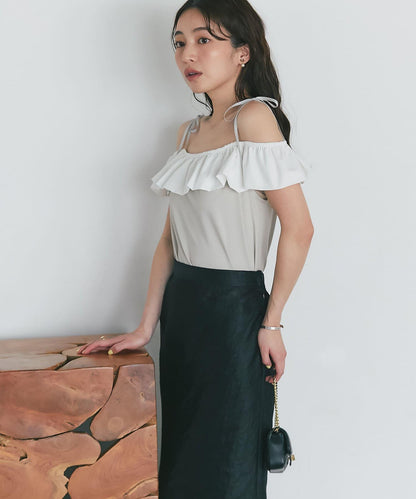 雙色荷葉邊 無袖設計 針織上衣