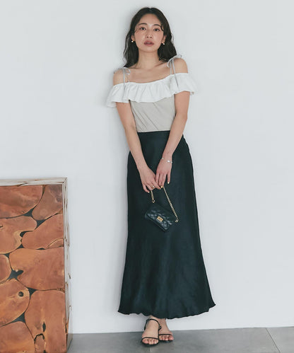 雙色荷葉邊 無袖設計 針織上衣