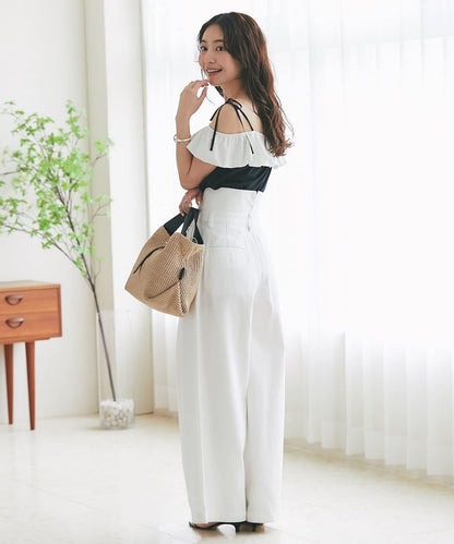 雙色荷葉邊 無袖設計 針織上衣