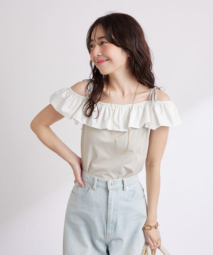 雙色荷葉邊 無袖設計 針織上衣