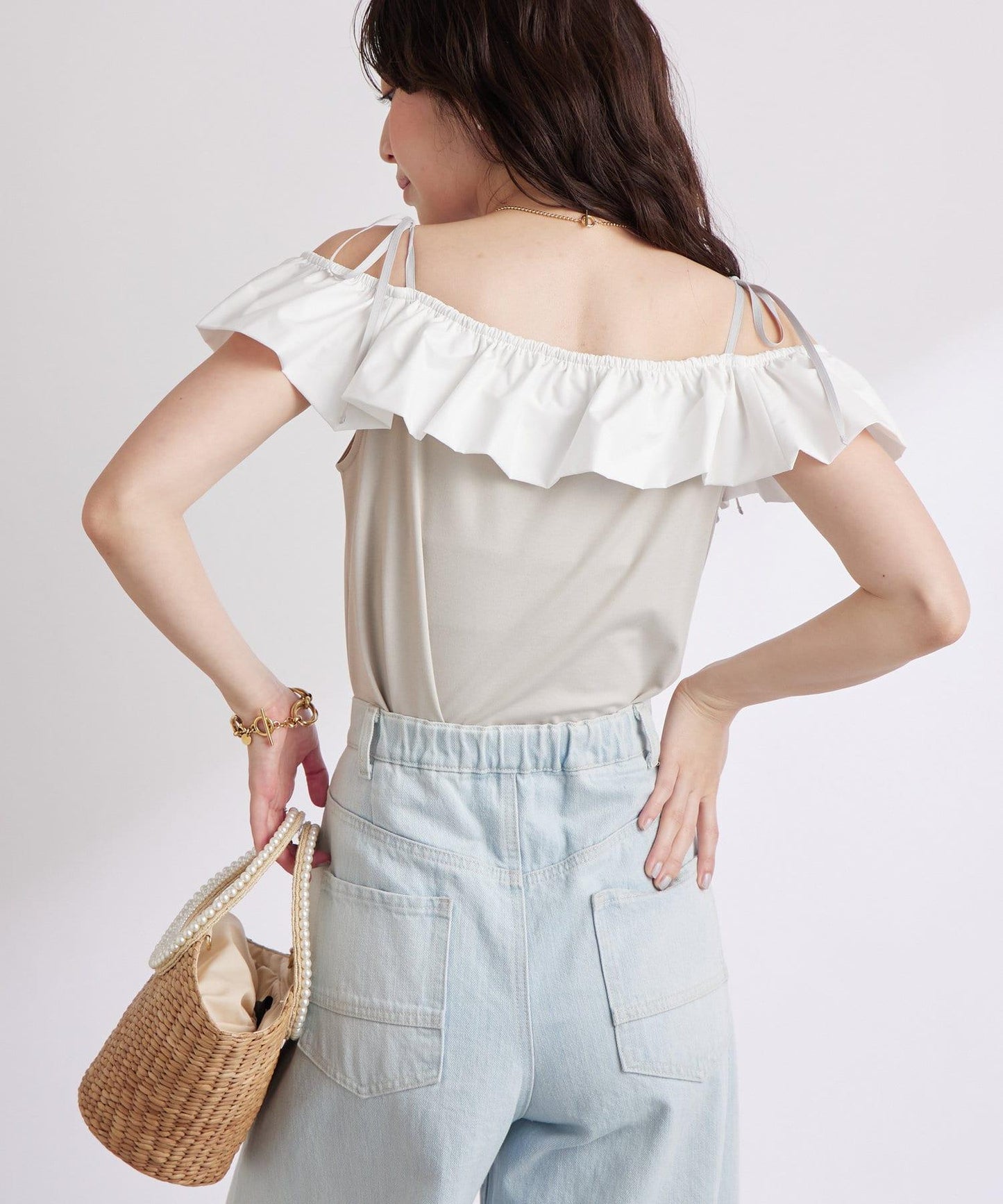 雙色荷葉邊 無袖設計 針織上衣