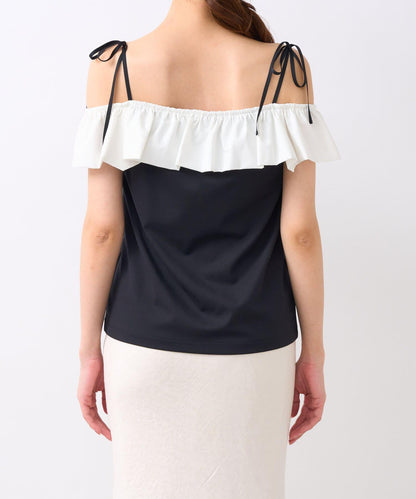 雙色荷葉邊 無袖設計 針織上衣