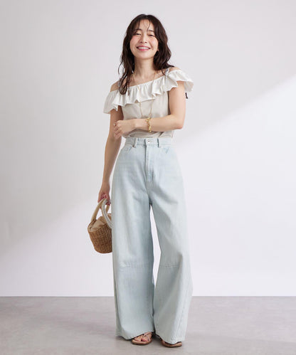 雙色荷葉邊 無袖設計 針織上衣