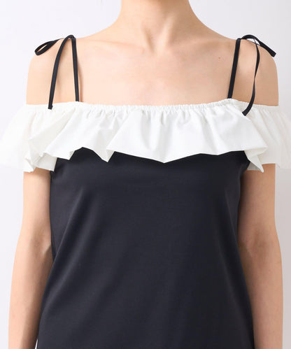 雙色荷葉邊 無袖設計 針織上衣