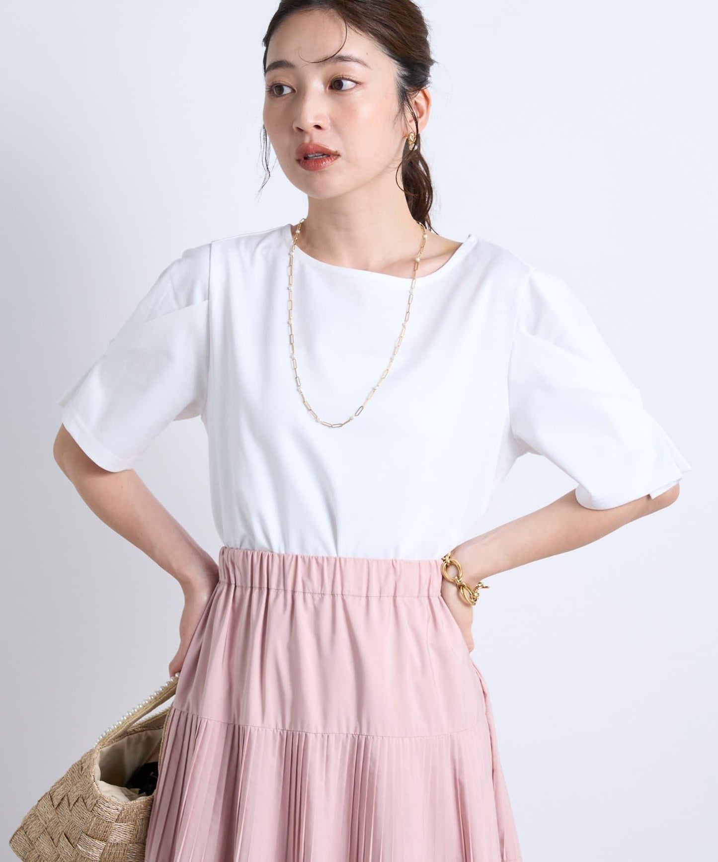 褶袖設計 針織上衣