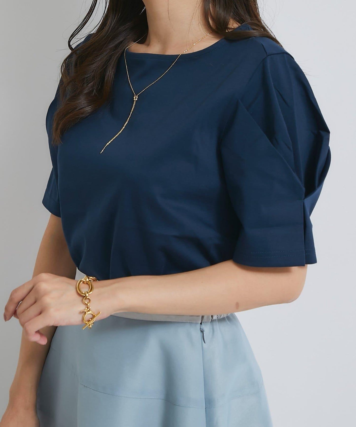 褶袖設計 針織上衣