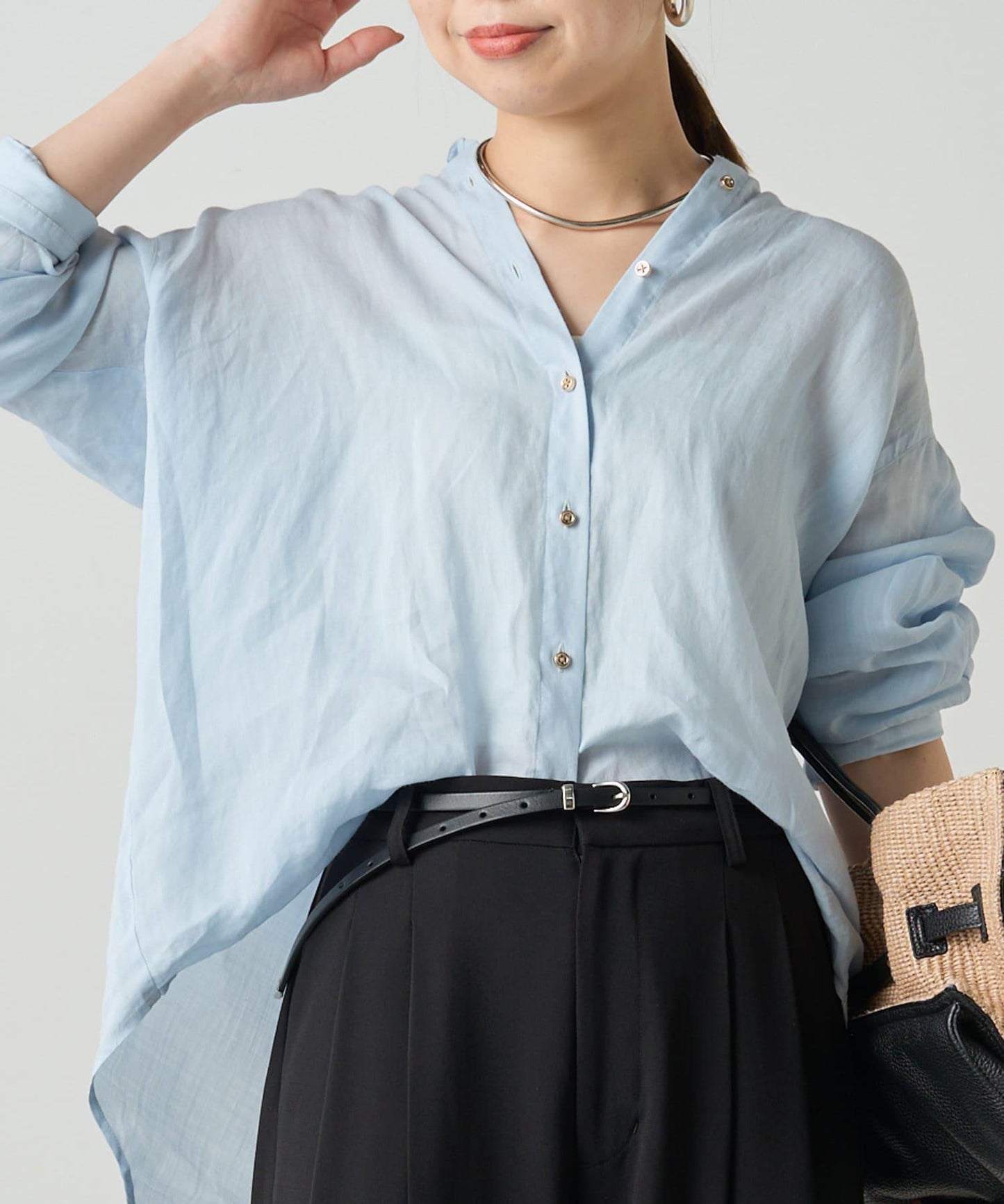 Loungedress 亞麻後繫帶襯衫