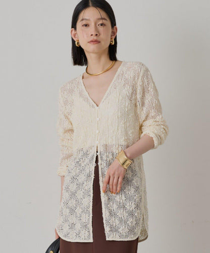 鏤空蕾絲V領襯衫