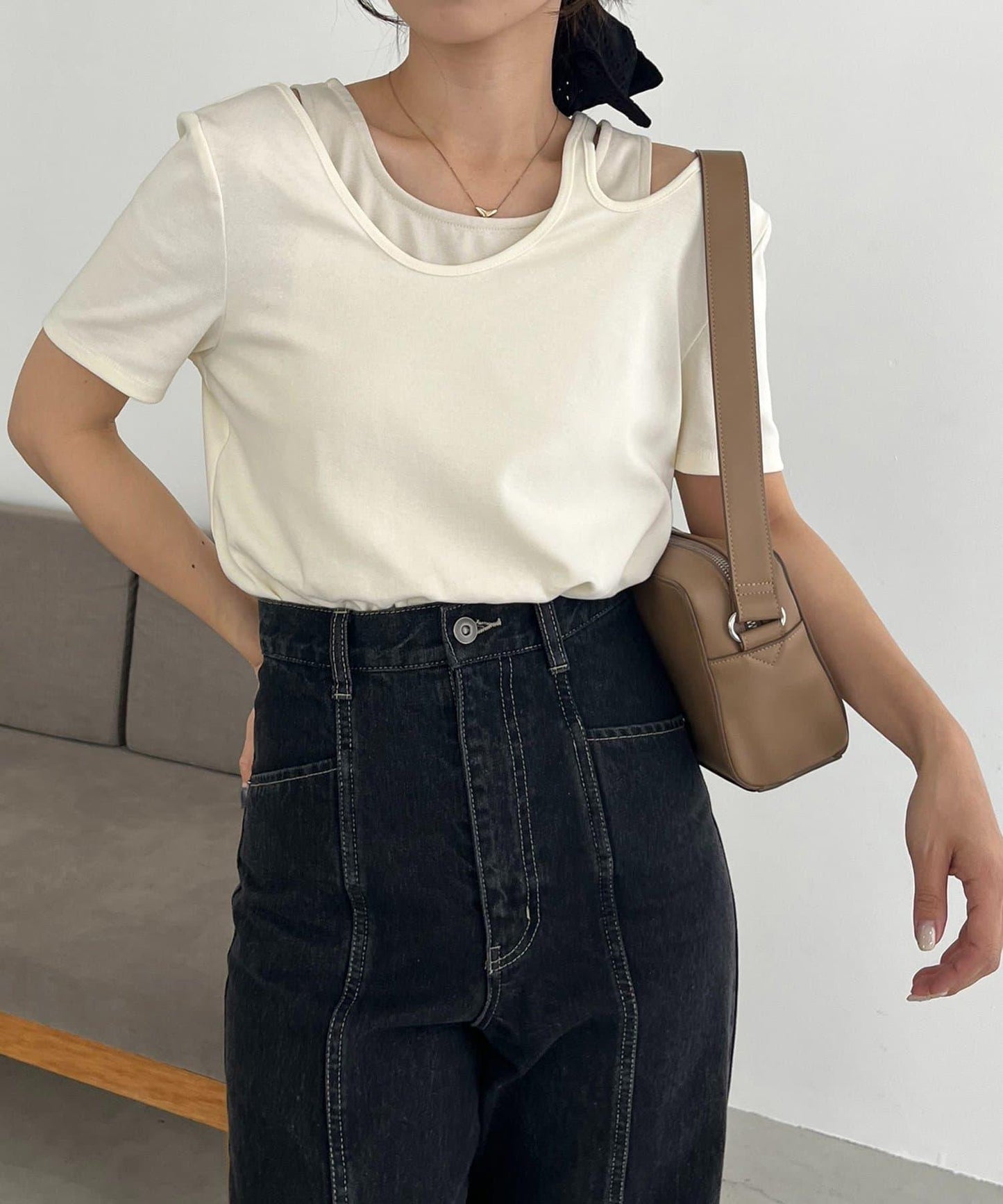 CAPRICIEUX LE'MAGE 拼接不對稱領 T恤