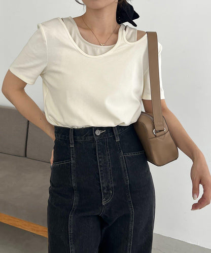 CAPRICIEUX LE'MAGE 拼接不對稱領 T恤