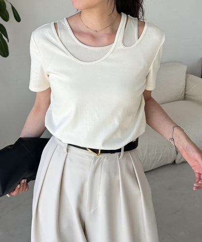 CAPRICIEUX LE'MAGE 拼接不對稱領 T恤