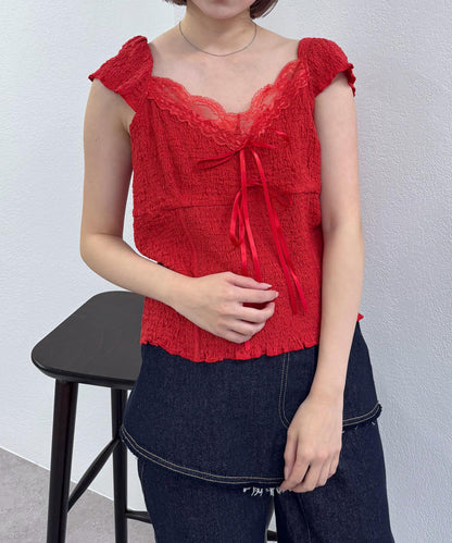 mline 蕾絲抽褶 法式設計 T恤