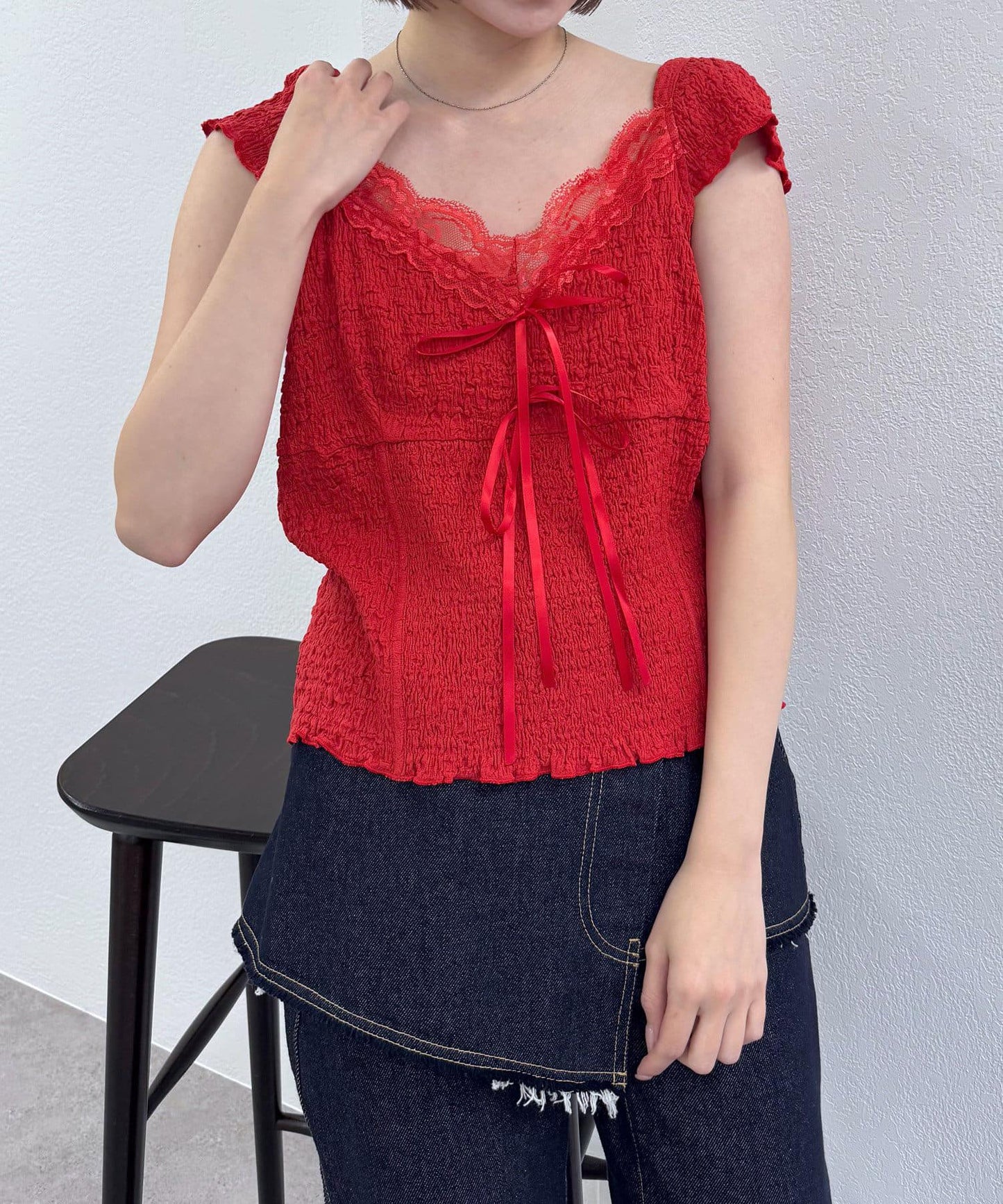 mline 蕾絲抽褶 法式設計 T恤