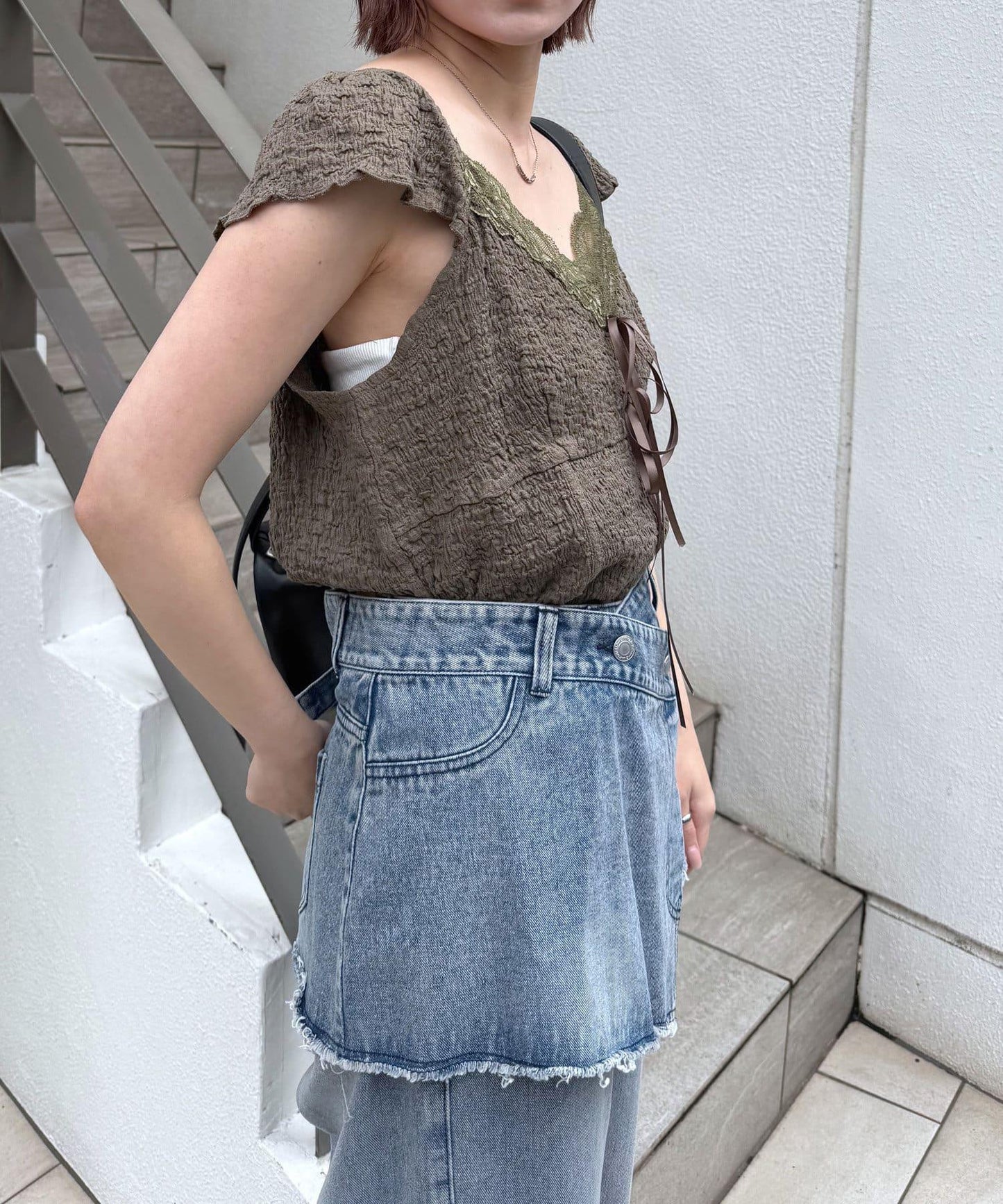 mline 蕾絲抽褶 法式設計 T恤