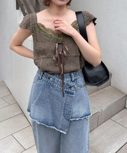 mline 蕾絲抽褶 法式設計 T恤