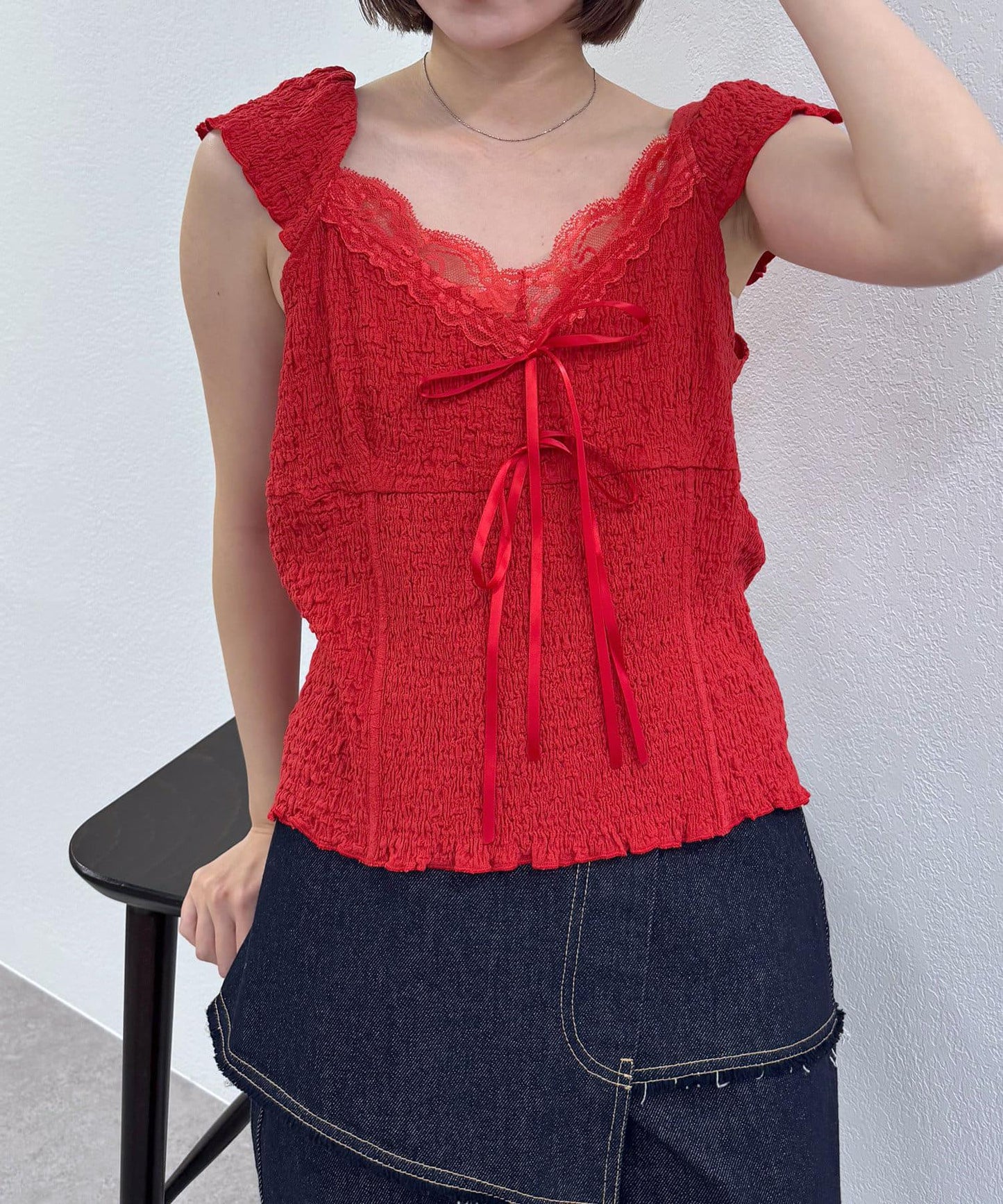 mline 蕾絲抽褶 法式設計 T恤