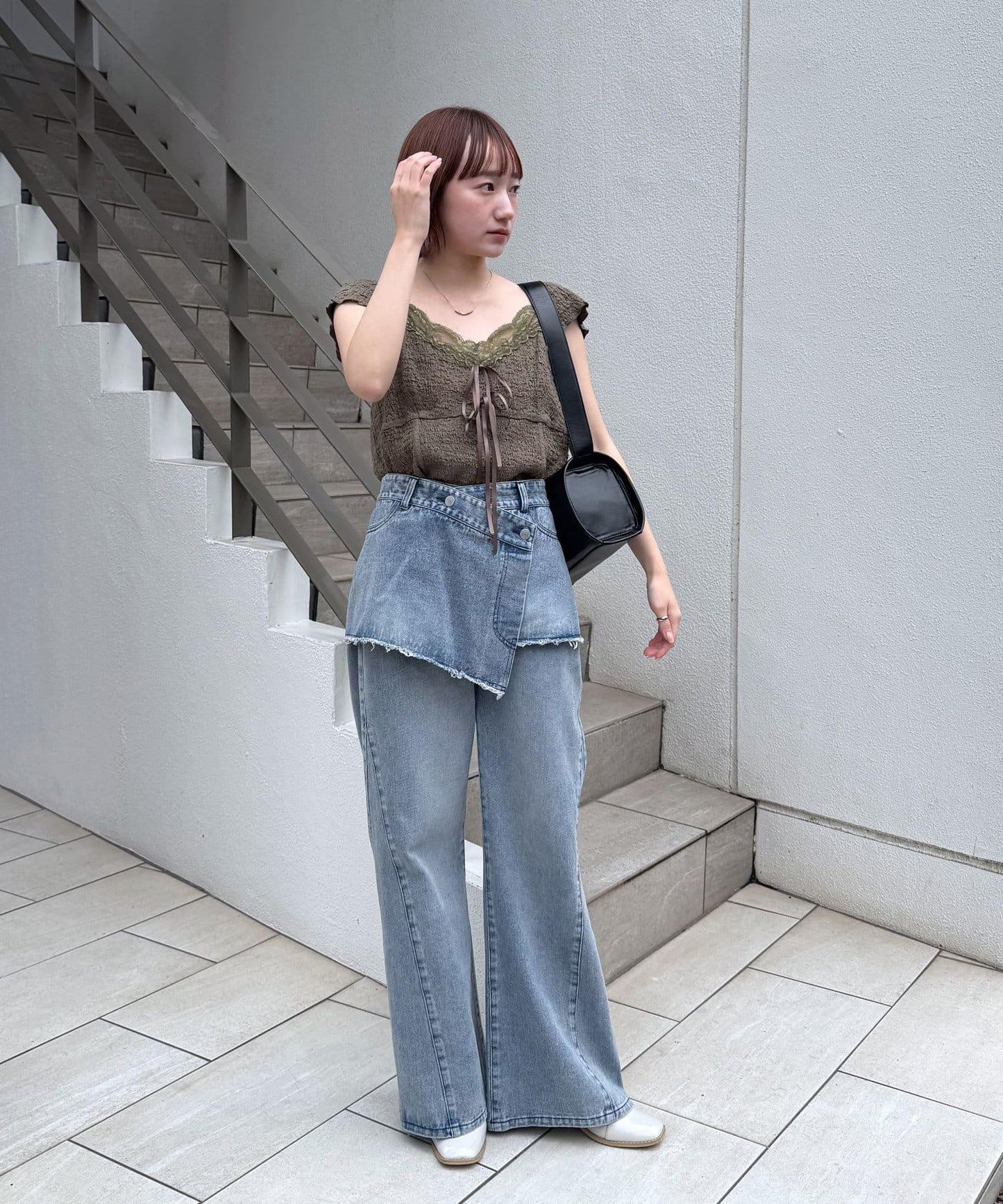 mline 蕾絲抽褶 法式設計 T恤