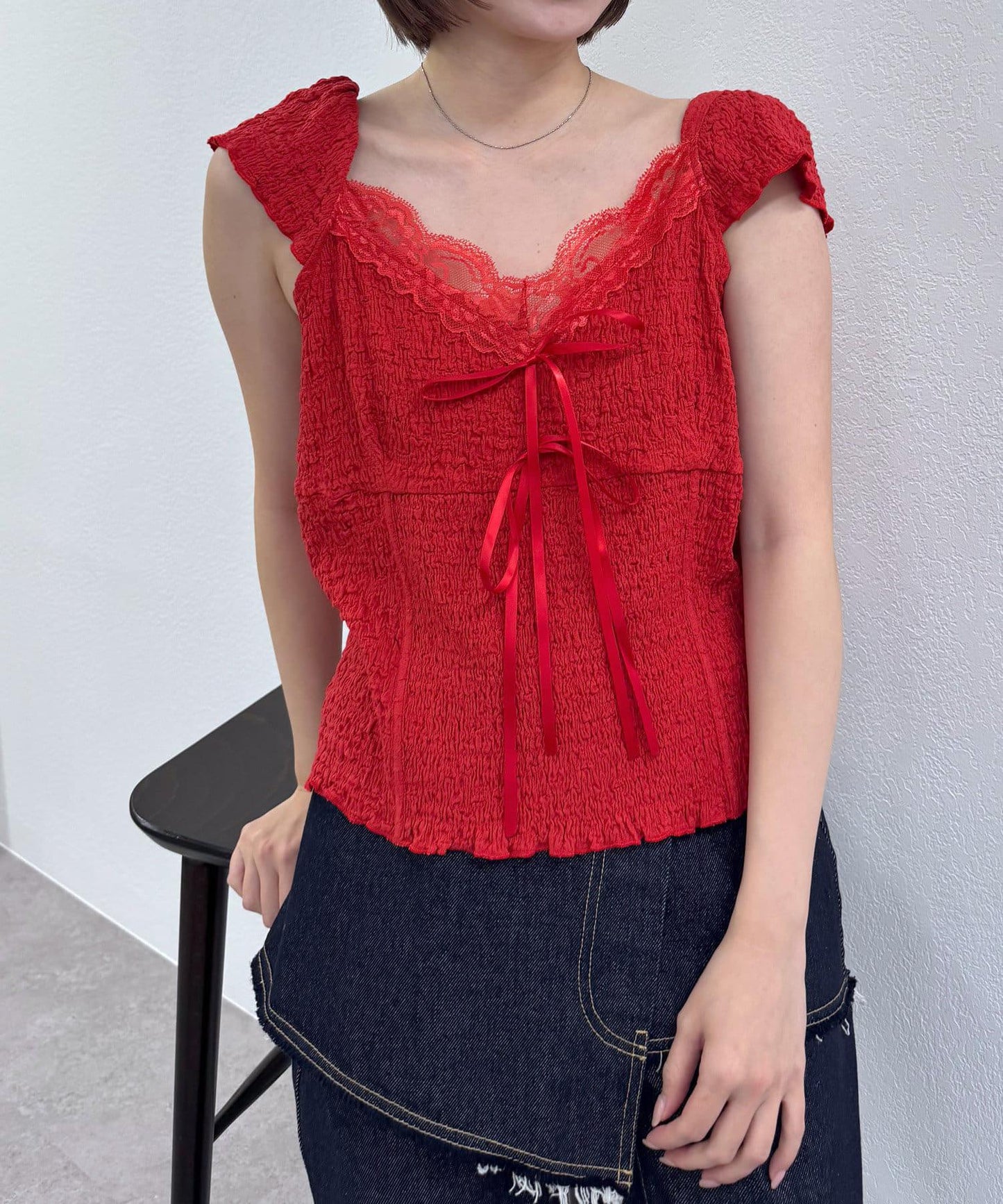 mline 蕾絲抽褶 法式設計 T恤