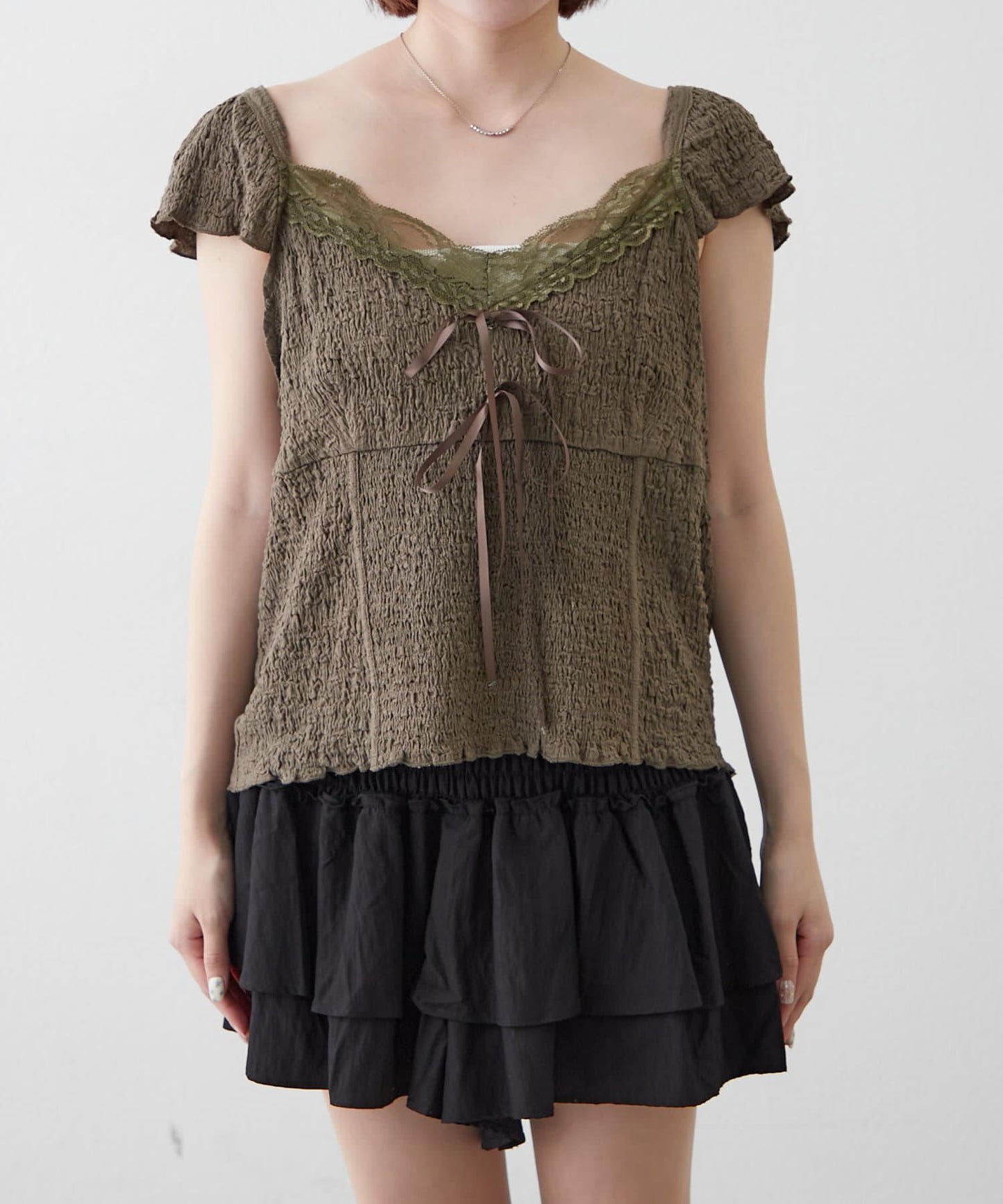 mline 蕾絲抽褶 法式設計 T恤