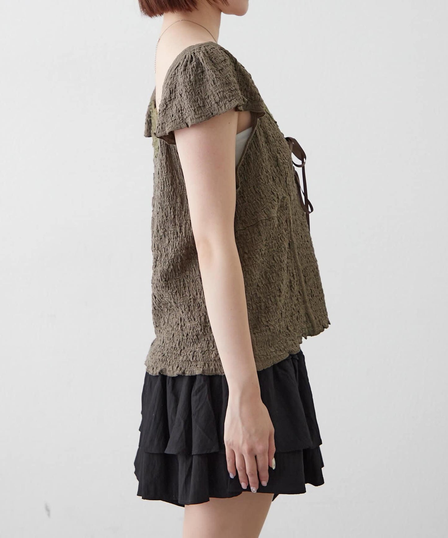 mline 蕾絲抽褶 法式設計 T恤