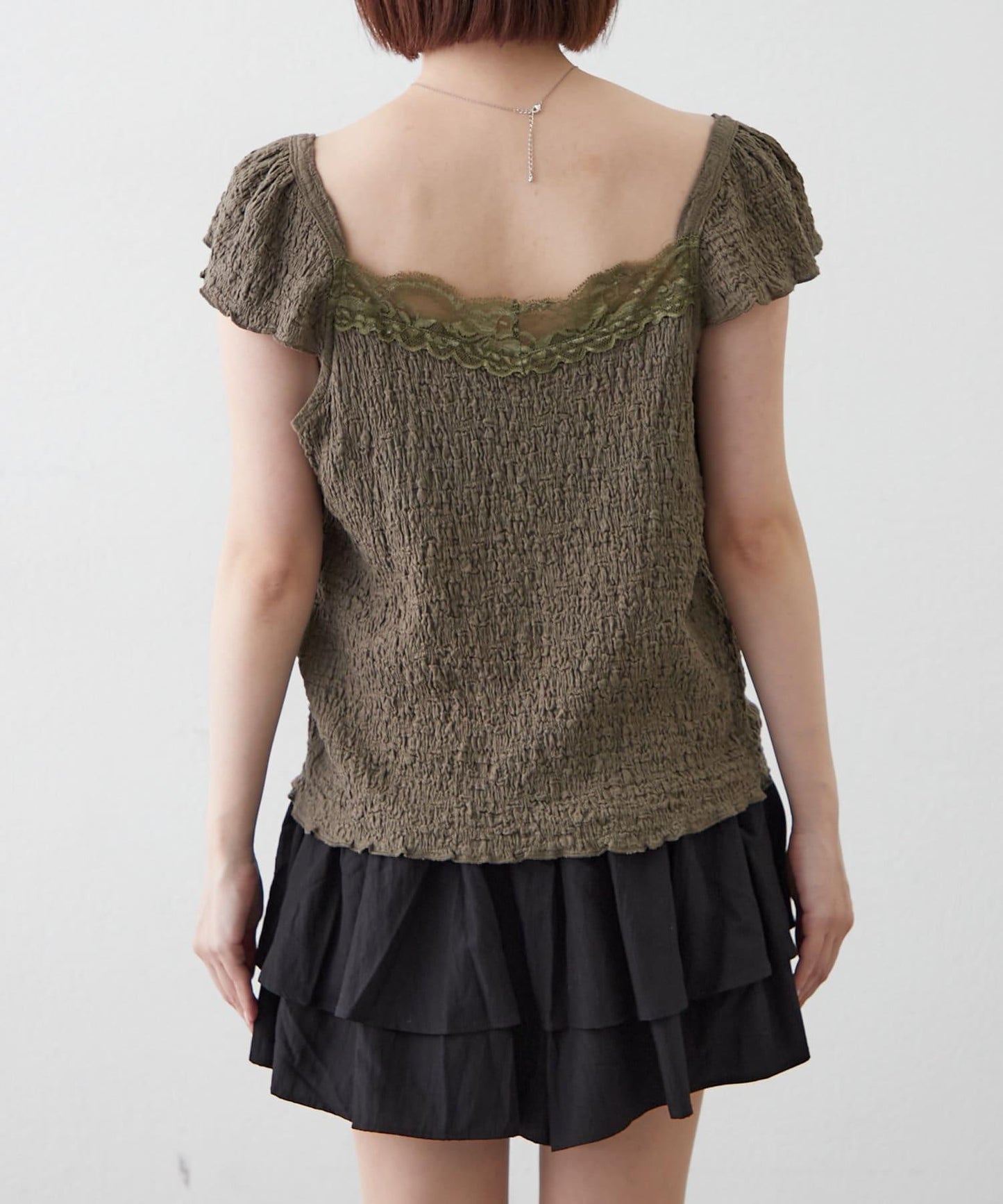 mline 蕾絲抽褶 法式設計 T恤