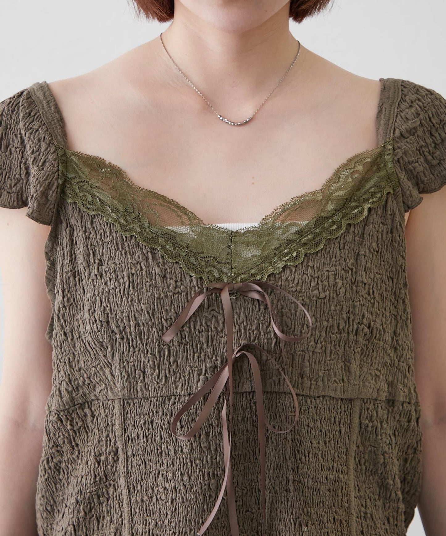 mline 蕾絲抽褶 法式設計 T恤