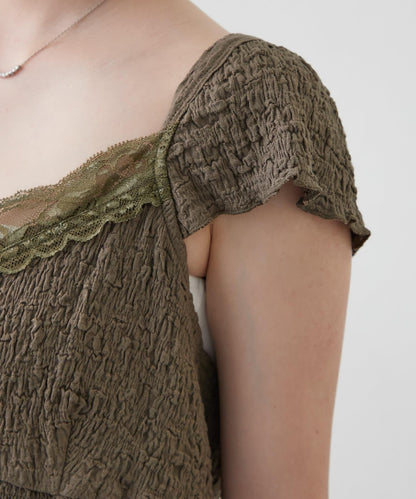 mline 蕾絲抽褶 法式設計 T恤