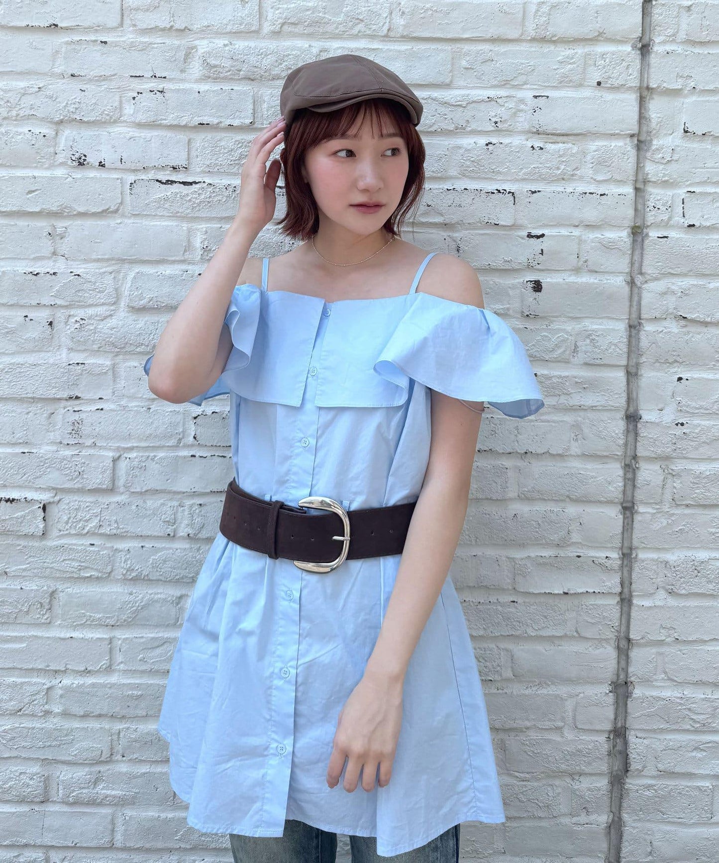 mline 露肩襯衫風 迷你連衣裙