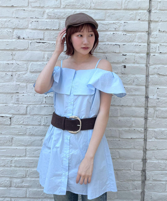 mline 露肩襯衫風 迷你連衣裙