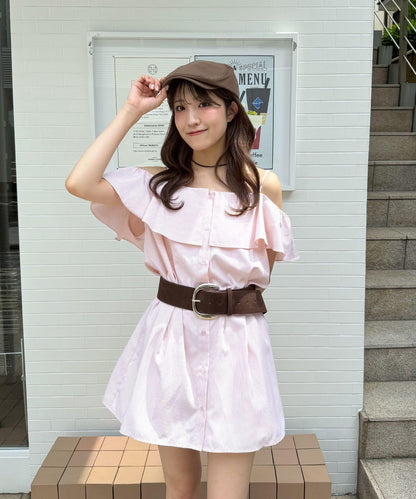 mline 露肩襯衫風 迷你連衣裙