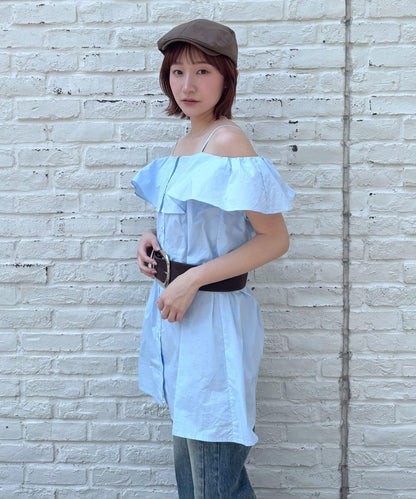 mline 露肩襯衫風 迷你連衣裙