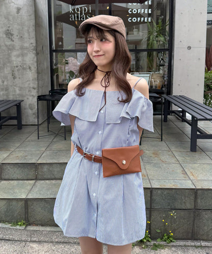 mline 露肩襯衫風 迷你連衣裙